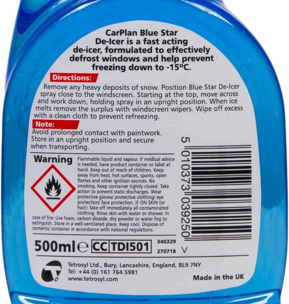 Carplan TDI501 Blue Star Winter De Icer Trigger Spray 500Ml X 4